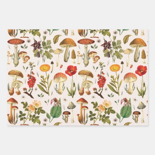 Paddestoel en Wildflower Pattern Inpakpapier Vel (Voorkant)