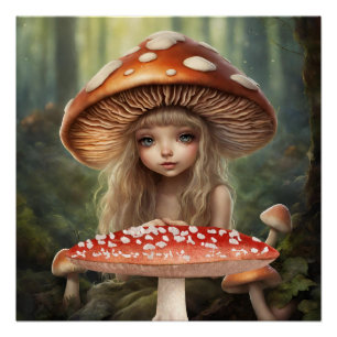 Paddestoel Fairy Fantasy World Forest Illustratie Perfect Poster