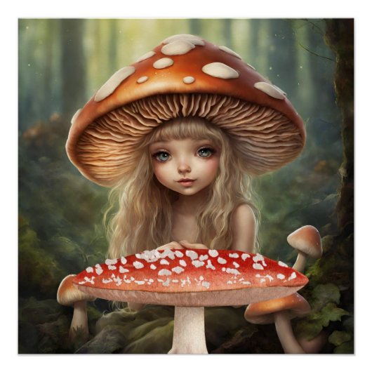 Paddestoel Fairy Fantasy World Forest Illustratie Perfect Poster (Voorkant)
