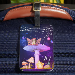 Paddestoel Fantasie Monogram Magische Fairy Bagagelabel