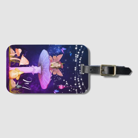 Paddestoel Fantasie Monogram Magische Fairy Bagagelabel (Voorkant (horizontaal))