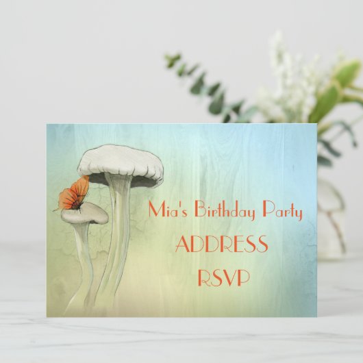 Paddestoel fee aquarel meisje verjaardagsfeest kaart (Staand voorkant)