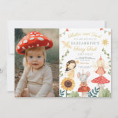 Paddestoel foto betoverde fee eerste verjaardag kaart (Voorkant)