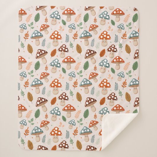 Paddestoel, Herfst gebladerte, Natuur Patten Sherpa Deken (Voorkant)