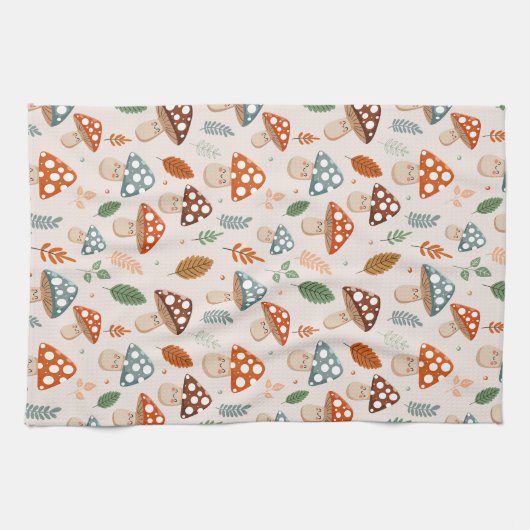 Paddestoel, Herfst gebladerte, Natuur Patten Theedoek (Horizontaal)