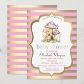 Paddestoel Huizen Gouden Streep Baby shower Kaart (Voorkant / Achterkant)