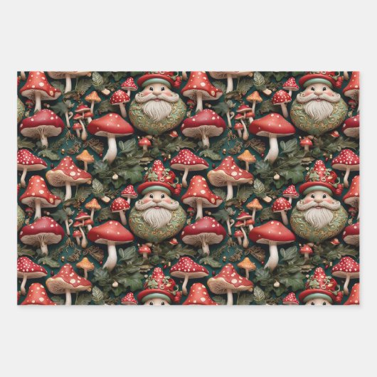 Paddestoel Kerstmis Kerstman Inpakpapier Vel (Voorkant 2)