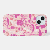 Paddestoel magenta roze iPhone 15 case (Achterkant horizontaal)