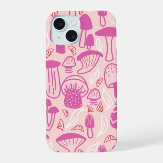 Paddestoel magenta roze iPhone 15 case (Achterkant)
