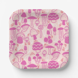 Paddestoel magenta roze papieren bordje