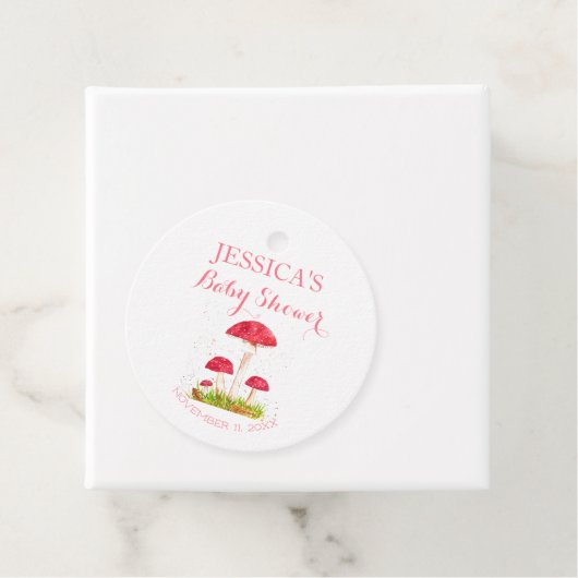 Paddestoel Mushroom Waterverf Leuk Baby shower Bedankjes Labels (In situ)