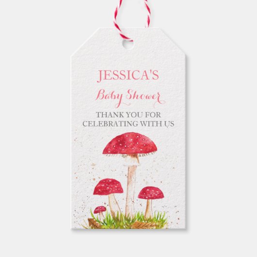 Paddestoel Mushroom Waterverf Leuk Baby shower Cadeaulabel (Voorkant)