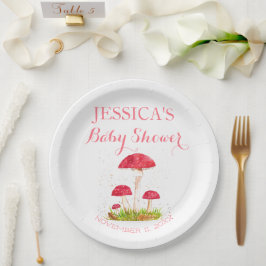 Paddestoel Mushroom Waterverf Leuk Baby shower Papieren Bordje