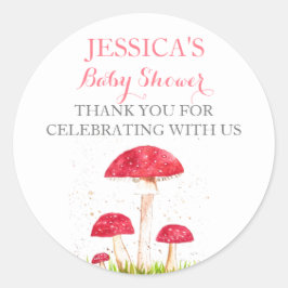 Paddestoel Mushroom Waterverf Leuk Baby shower Ronde Sticker