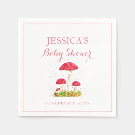 Paddestoel Mushroom Waterverf Leuk Baby shower Servet (Voorkant)