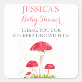 Paddestoel Mushroom Waterverf Leuk Baby shower Vierkante Sticker