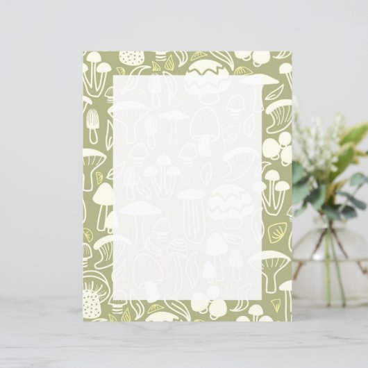 Paddestoel Olijf Groen briefpapier (Staand voorkant)