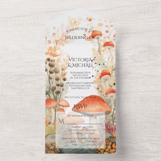 Paddestoel Paddestoel betoverde bos bruiloft All In One Uitnodiging (Binnen)