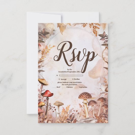 Paddestoel Paddestoel betoverde bos bruiloft RSVP Kaartje (Voorkant)