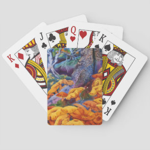 Paddestoel, paddestoel, schimmels, in heldere kleu pokerkaarten