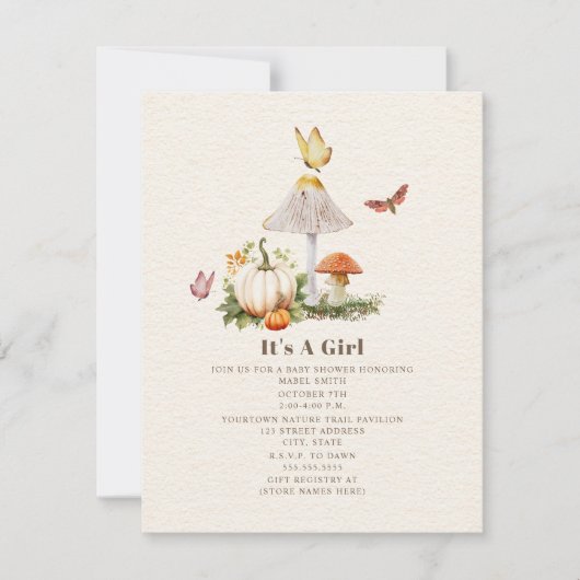 Paddestoel pompoen vlinder Woodland Baby shower Kaart (Voorkant)