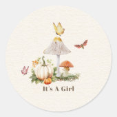 Paddestoel pompoen vlinder Woodland Baby shower Ronde Sticker (Voorkant)