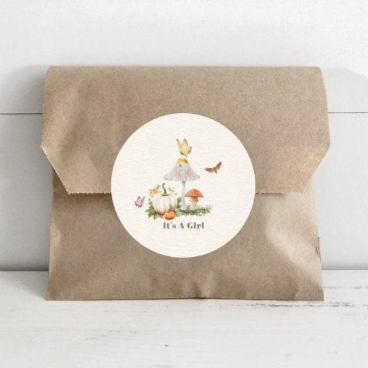 Paddestoel pompoen vlinder Woodland Baby shower Ronde Sticker
