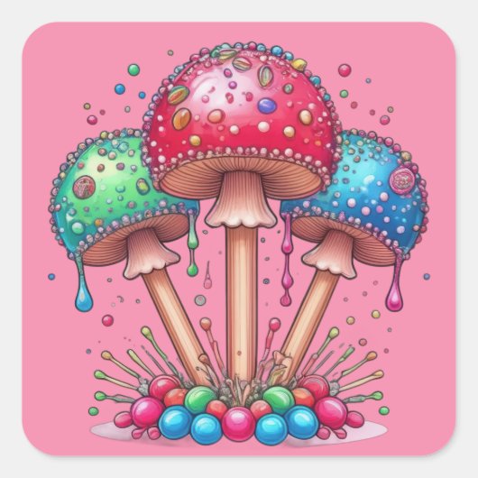 Paddestoel Poppen Vierkante Sticker (Voorkant)