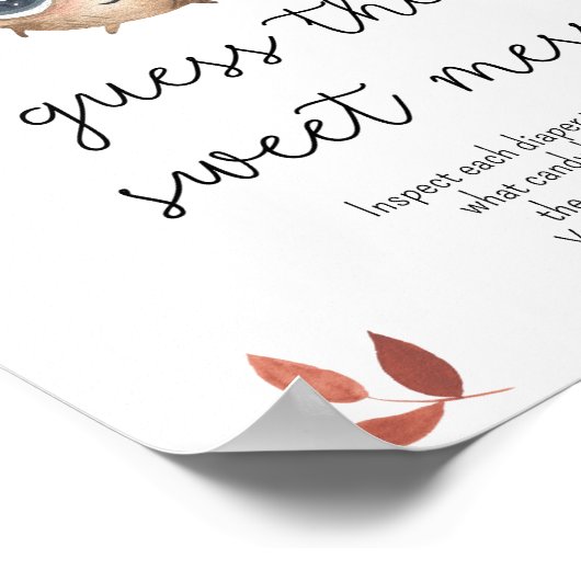 Paddestoel - raad de zoete puinhoop baby shower poster (Hoek)