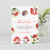 Paddestoel Rode Waterverf Bos Rustiek Baby shower Bedankkaart (Staand voorkant)