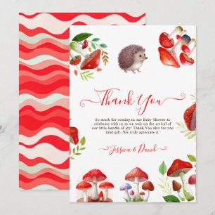 Paddestoel Rode Waterverf Bos Rustiek Baby shower Bedankkaart