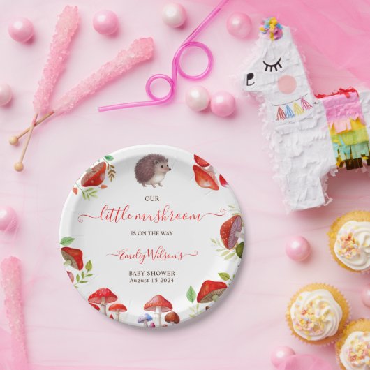 Paddestoel Rode Waterverf Bos Rustiek Baby shower Papieren Bordje (Feest)