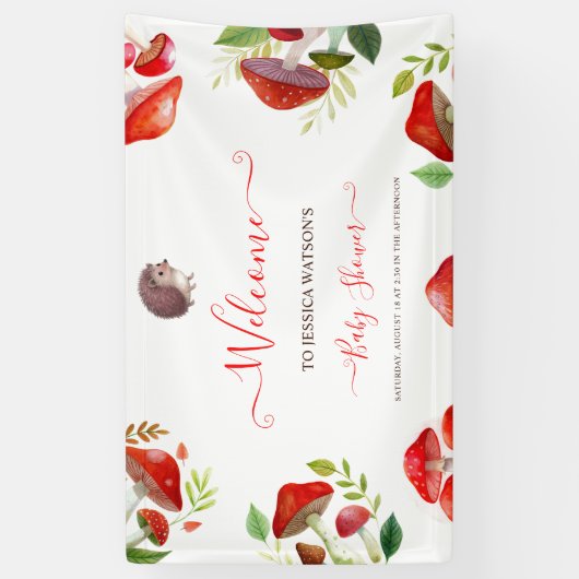 Paddestoel Rode Waterverf Bos Rustiek Baby shower Spandoek (Verticaal)