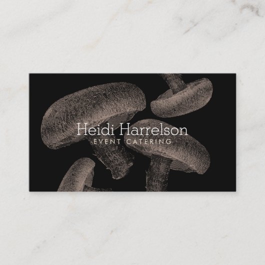 Paddestoel Scherm-Print Illustratie Tan/Zwart Visitekaartje (Voorkant)