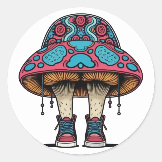 paddestoel sneaker karakter ronde sticker (Voorkant)