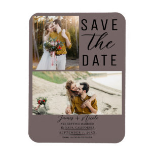 Paddestoel Taupe 2 foto's Save the Date Bruiloft Magneet