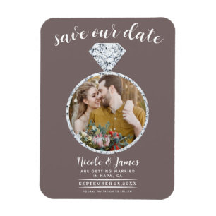 Paddestoel Taupe Diamond Ring Bling Save the Date Magneet