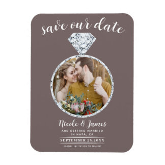 Paddestoel Taupe Diamond Ring Bling Save the Date Magneet