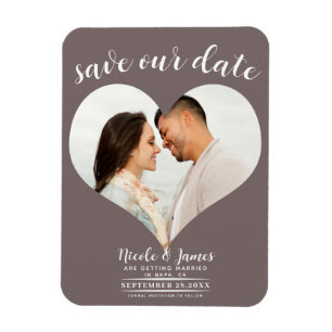 Paddestoel Taupe Hart Foto Bruiloft Save the Date Magneet