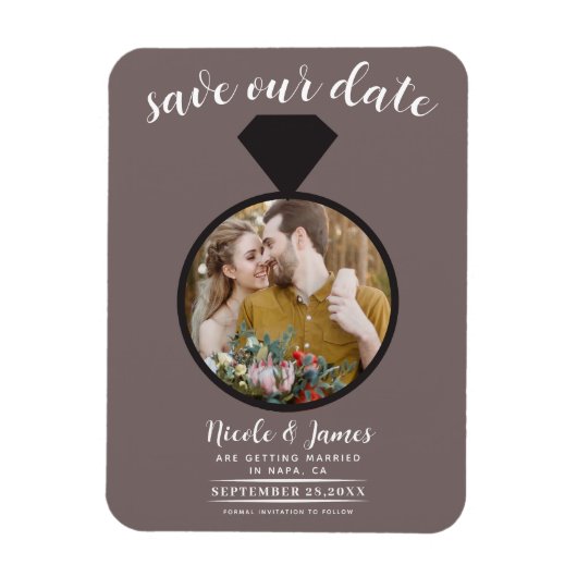 Paddestoel Taupe trouwring foto Save the Date Magneet (Verticaal)