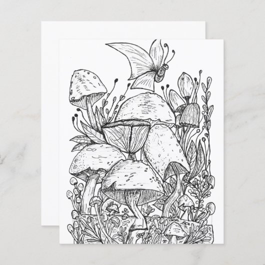 Paddestoel Tuin Vlinder Kleurplaat (Voorkant / Achterkant)