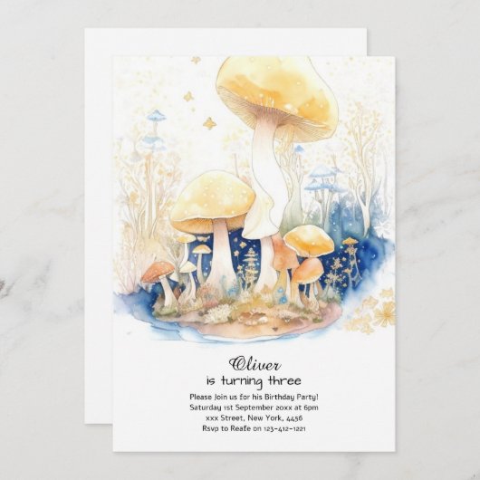 Paddestoel Verjaardag Uitnodiging (Voorkant / Achterkant)