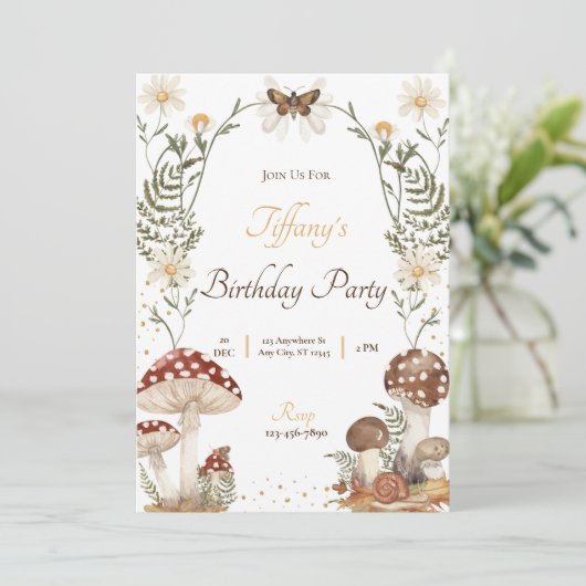 Paddestoel Verjaardag Uitnodiging (Staand voorkant)