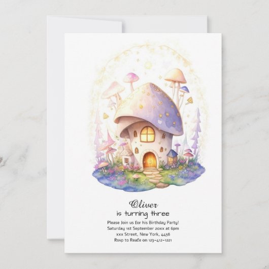 Paddestoel Verjaardag Uitnodiging (Voorkant)