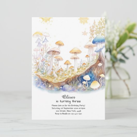 Paddestoel Verjaardag Uitnodiging (Staand voorkant)