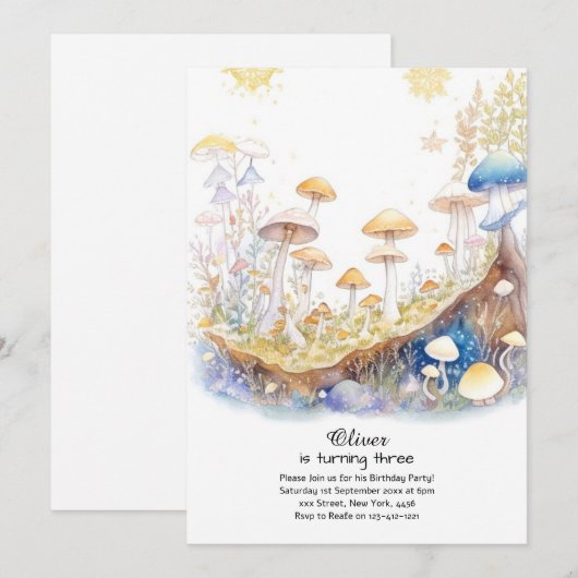 Paddestoel Verjaardag Uitnodiging (Voorkant / Achterkant)