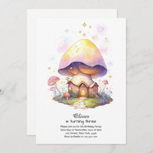 Paddestoel Verjaardag Uitnodiging (Voorkant / Achterkant)