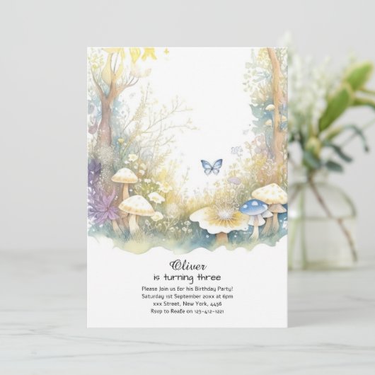 Paddestoel Verjaardag Uitnodiging (Staand voorkant)