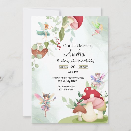 paddestoel verjaardagsfee bos waterverf kaart (Voorkant)