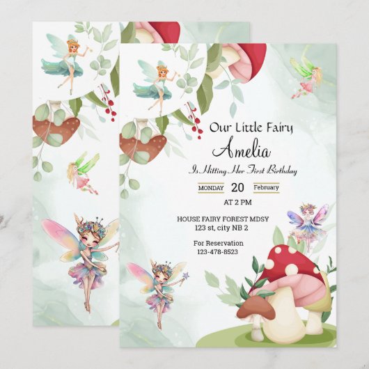 paddestoel verjaardagsfee bos waterverf kaart (Voorkant / Achterkant)